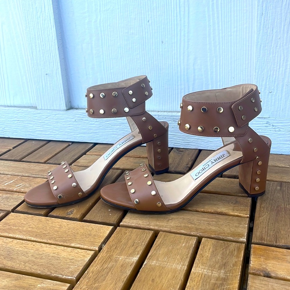 Size 37 JIMMY CHOO Jimmy Choo Brown Leather Studded Accents Sandals